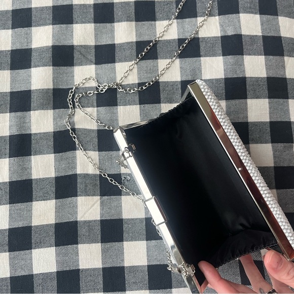 White Evening Clutch/Purse with Beaded Design and I Do! Embroidery - Picture 4 of 4